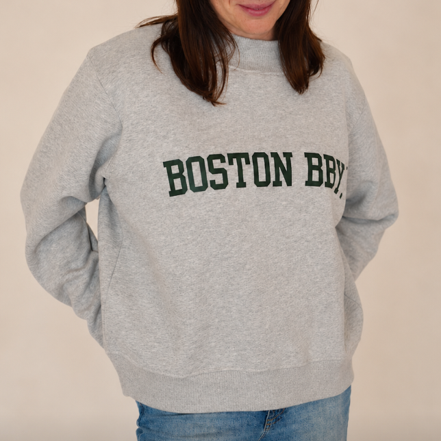 Grey with Green boston bby. Mockneck