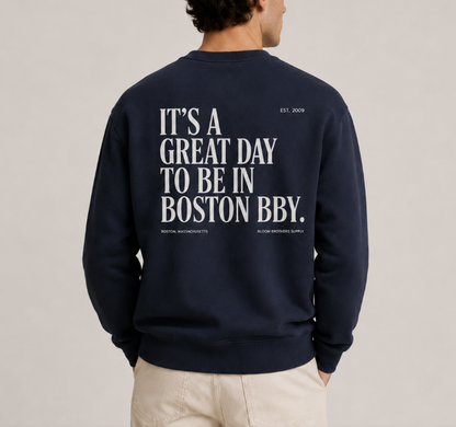 Navy Great Day boston bby. Crewneck