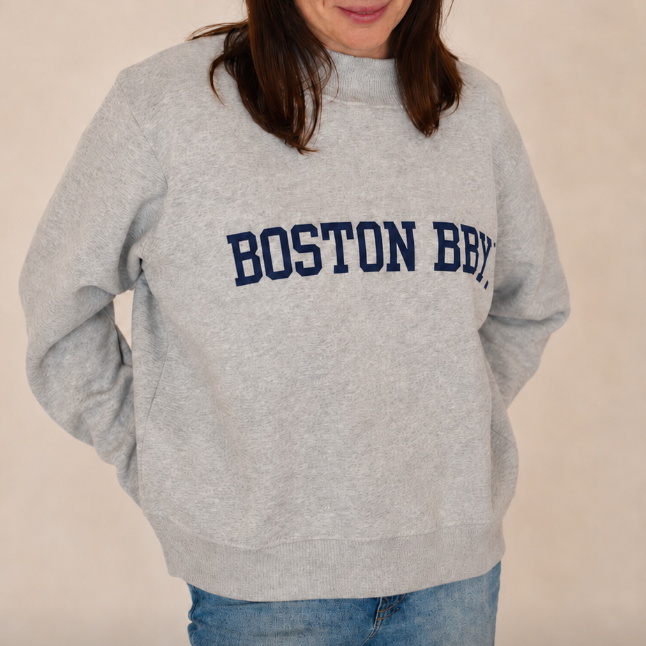 Grey with Navy boston bby. Mockneck