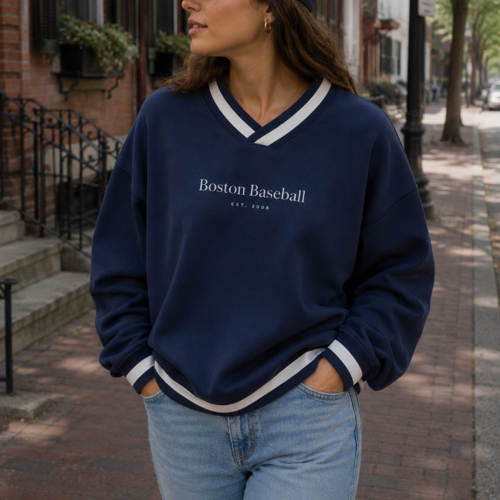 Boston Baseball V-Neck Crewneck
